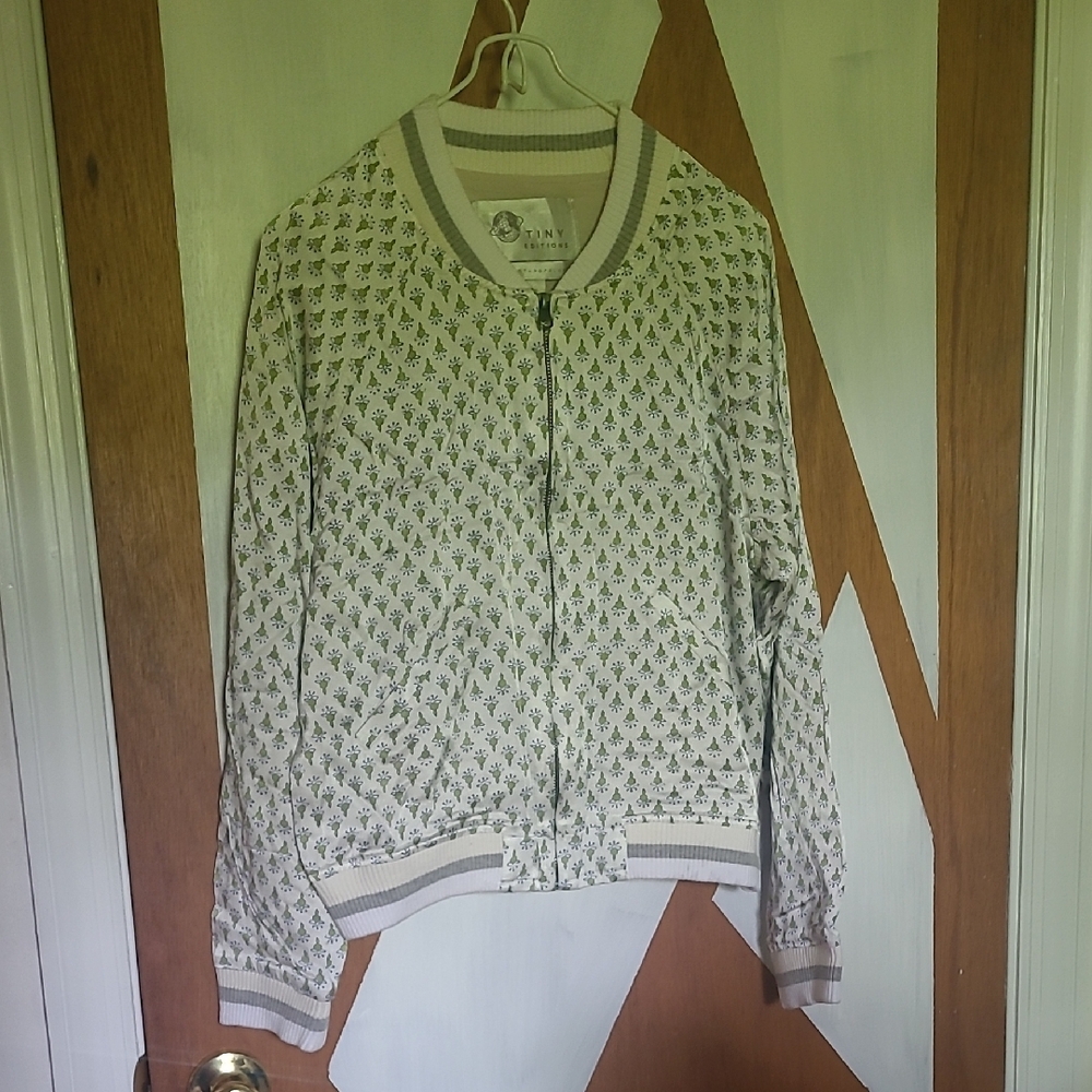Anthropologie White and Gray Bomber Jacket